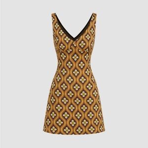 V-neck Geometrical Zipper Mini Dress